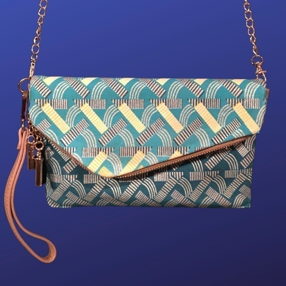 𝅺UNBRANDED Metallic Formal/Evening Bag, Turquoise/Aqua/Gold, Medium Size, NWOT